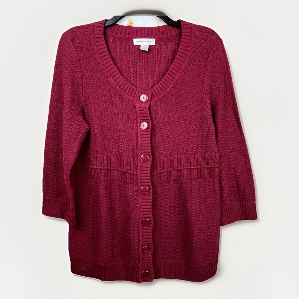 Christopher & Banks Sweater Cardigan Women's MEDIUM CRANBERRY WINE COLOR Buttons